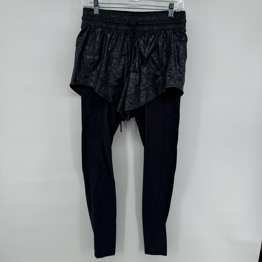 Athleta Women's ST Rainier 2 In 1 Black Shorts Heather Gray Tight Leggings Combo